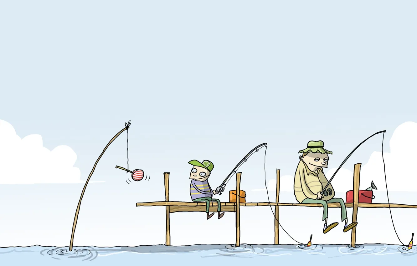 Photo wallpaper humor, Wulffmorgenthaler, caricature, bait, fishermen