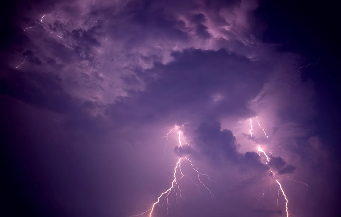 Photo wallpaper the sky, clouds, lightning