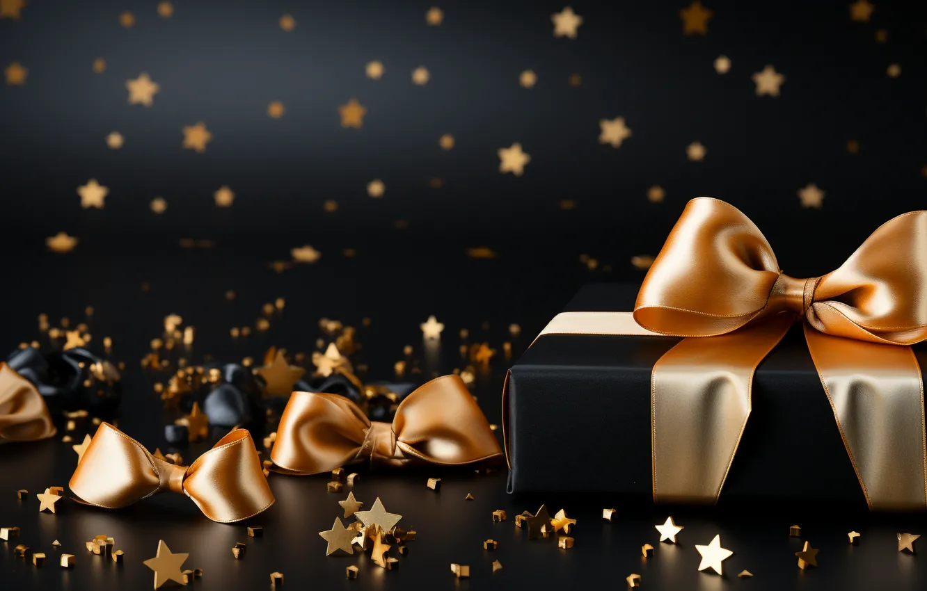 Photo wallpaper decoration, gift, balls, new year, Christmas, golden, black, Christmas