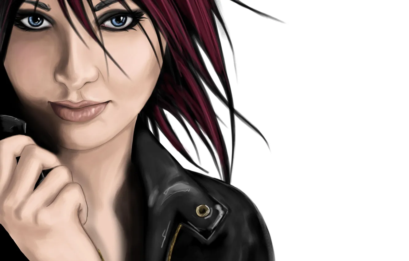 Photo wallpaper girl, art, red hair. makeup. look, jacket. background
