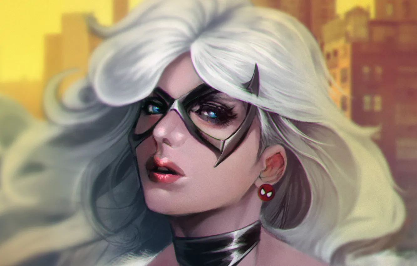 Wallpaper girl, face, mask, art, marvel, Spider-Man, black cat images ...