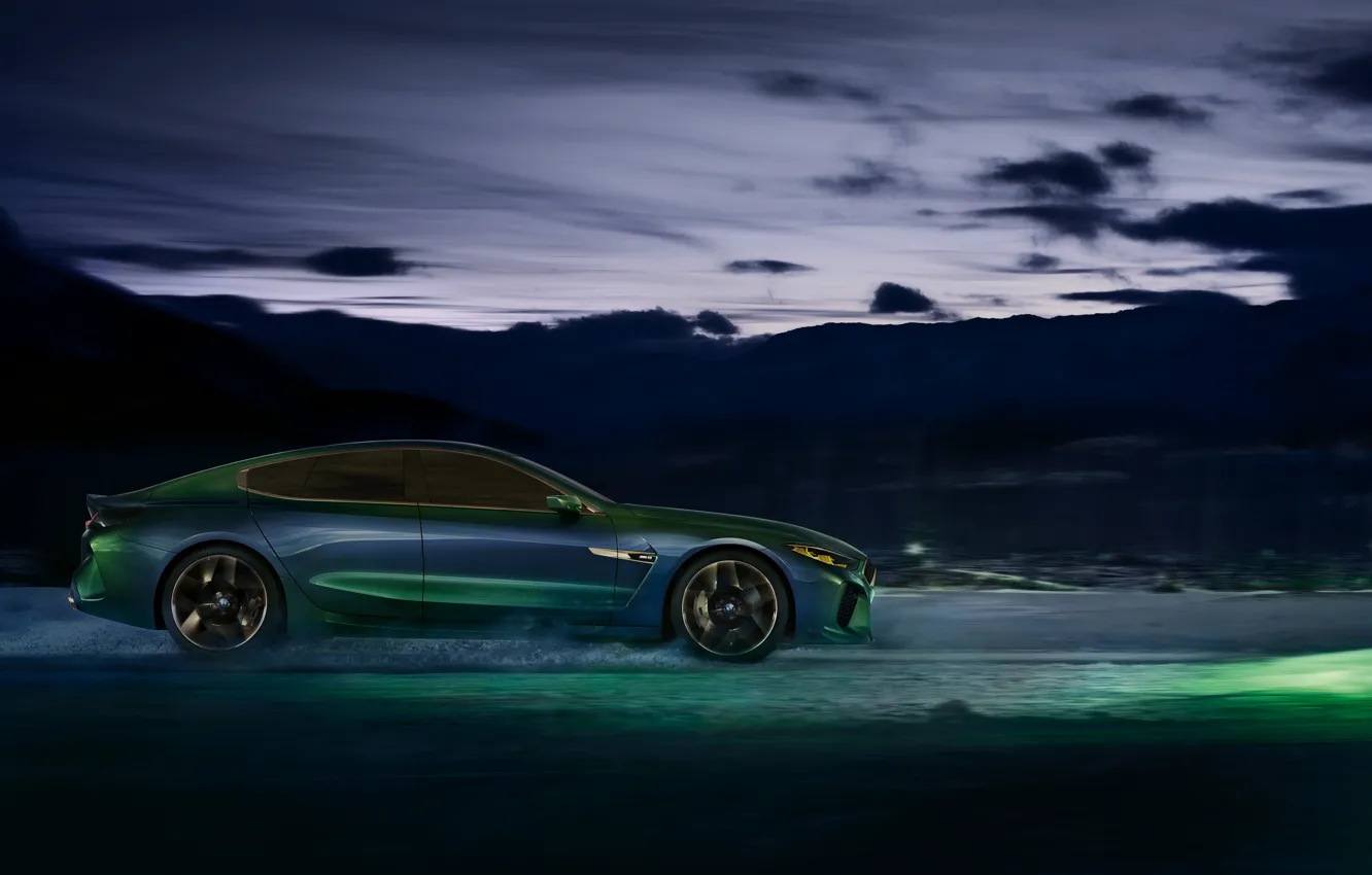 Photo wallpaper dark, coupe, BMW, profile, 2018, M8 Gran Coupe Concept