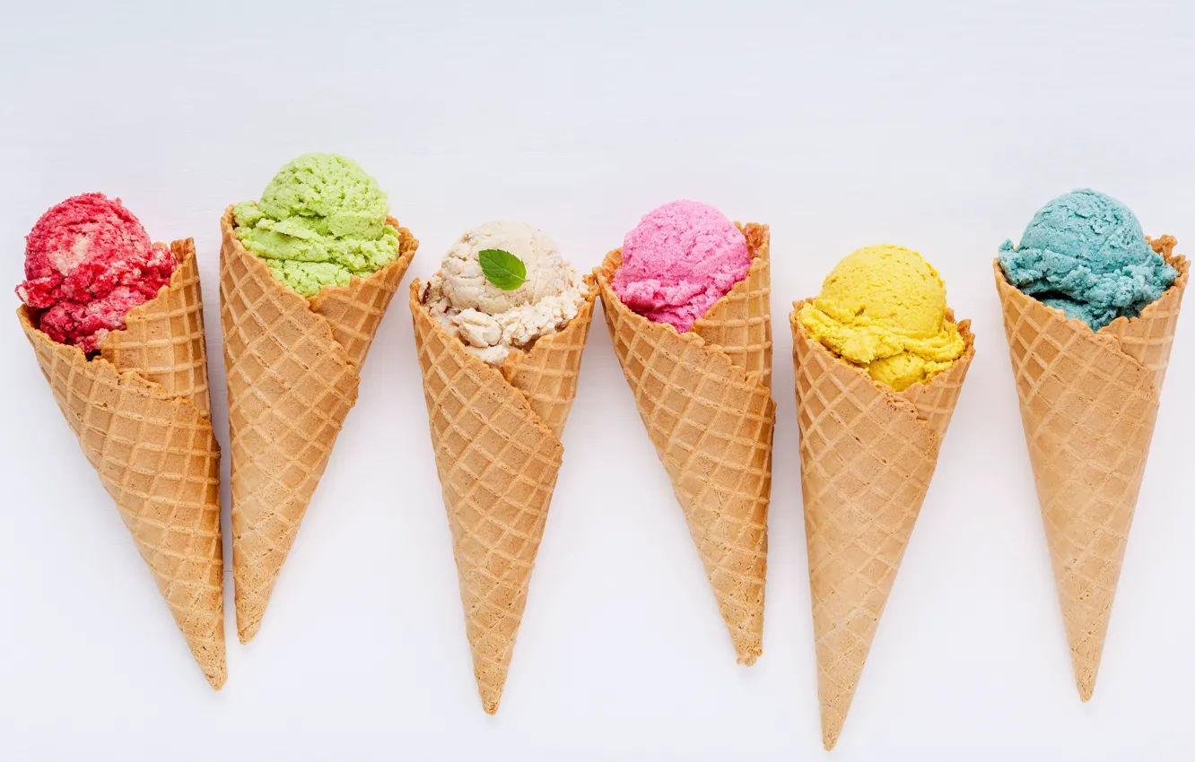 Photo wallpaper colorful, ice cream, horn, fruit, berries, ice cream, cone