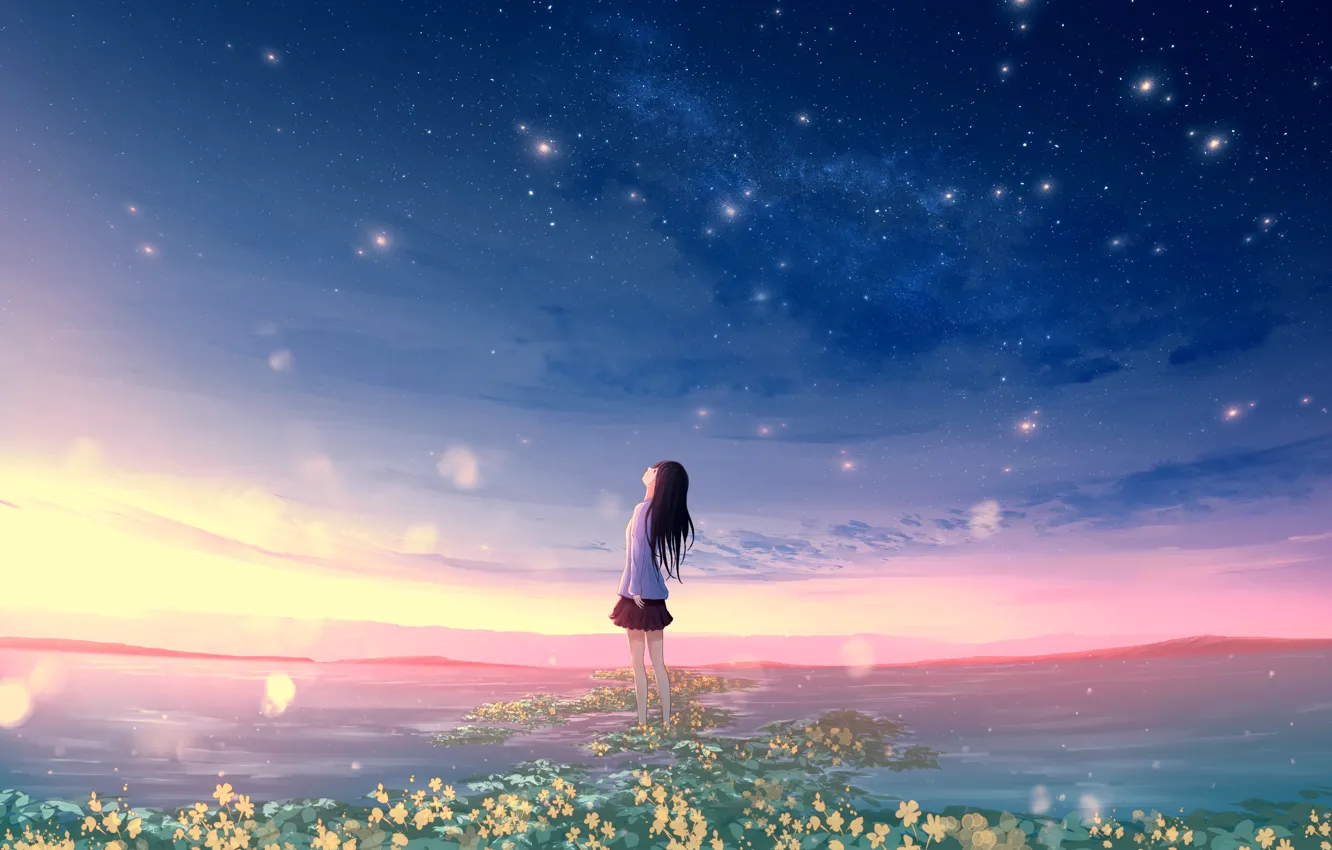 Photo wallpaper sea, the sky, girl, flowers, track