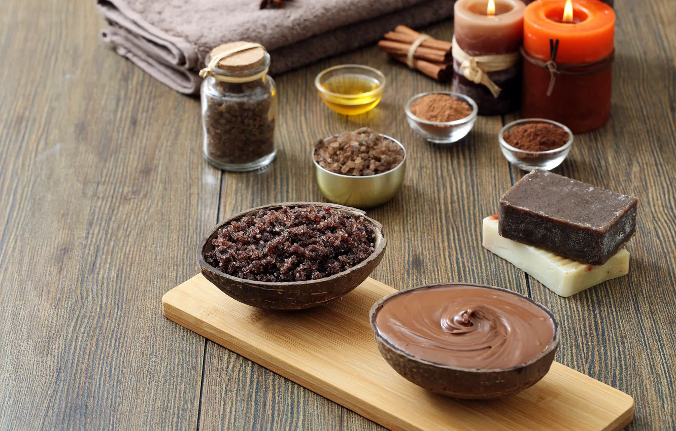 Photo wallpaper chocolate, soap, cosmetics, salt