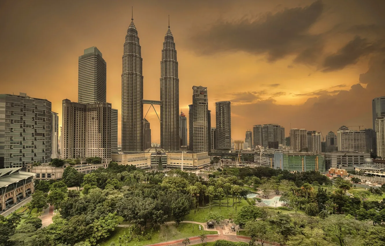 Photo wallpaper road, trees, the city, Park, building, Malaysia, Kuala Lumpur