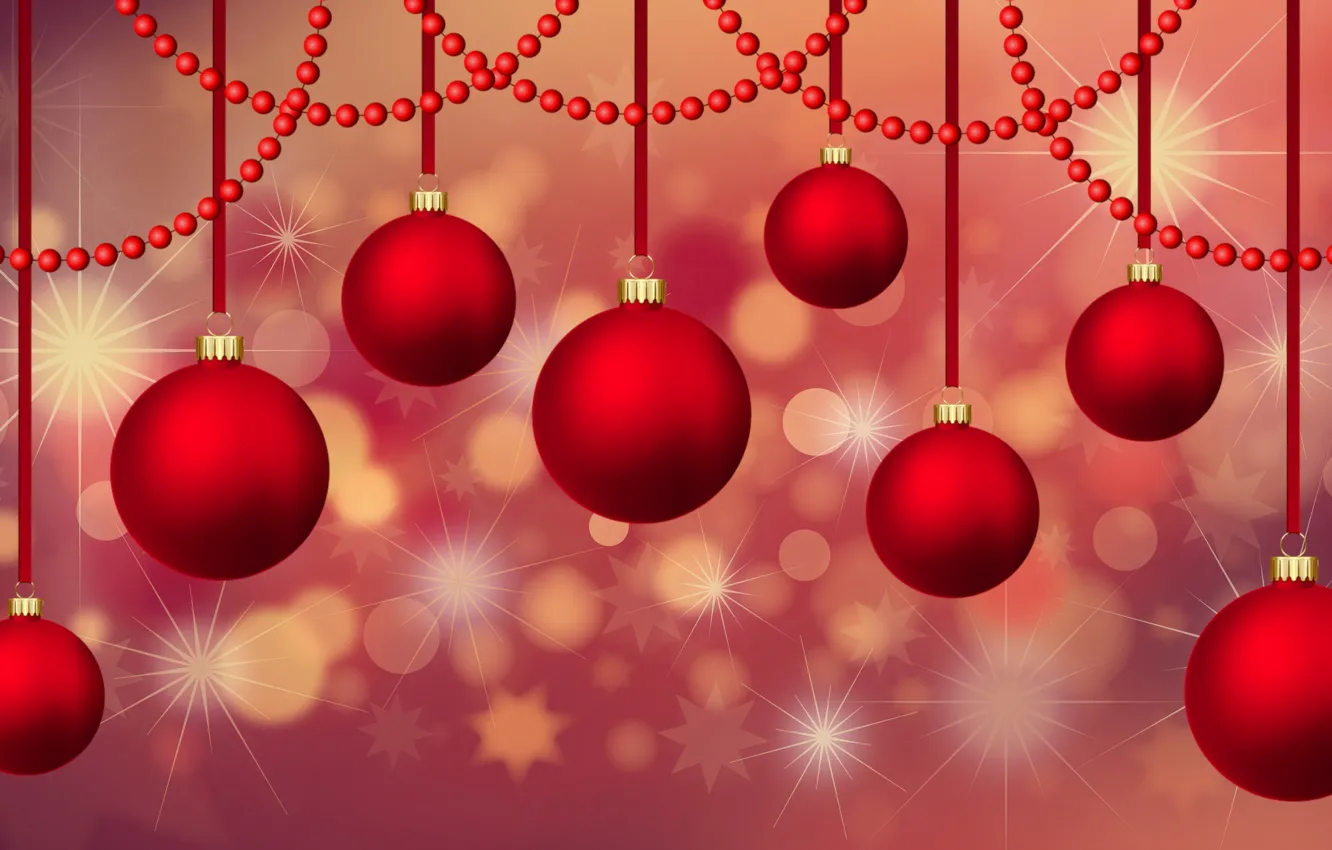Photo wallpaper winter, balls, red, lights, background, holiday, balls, vector