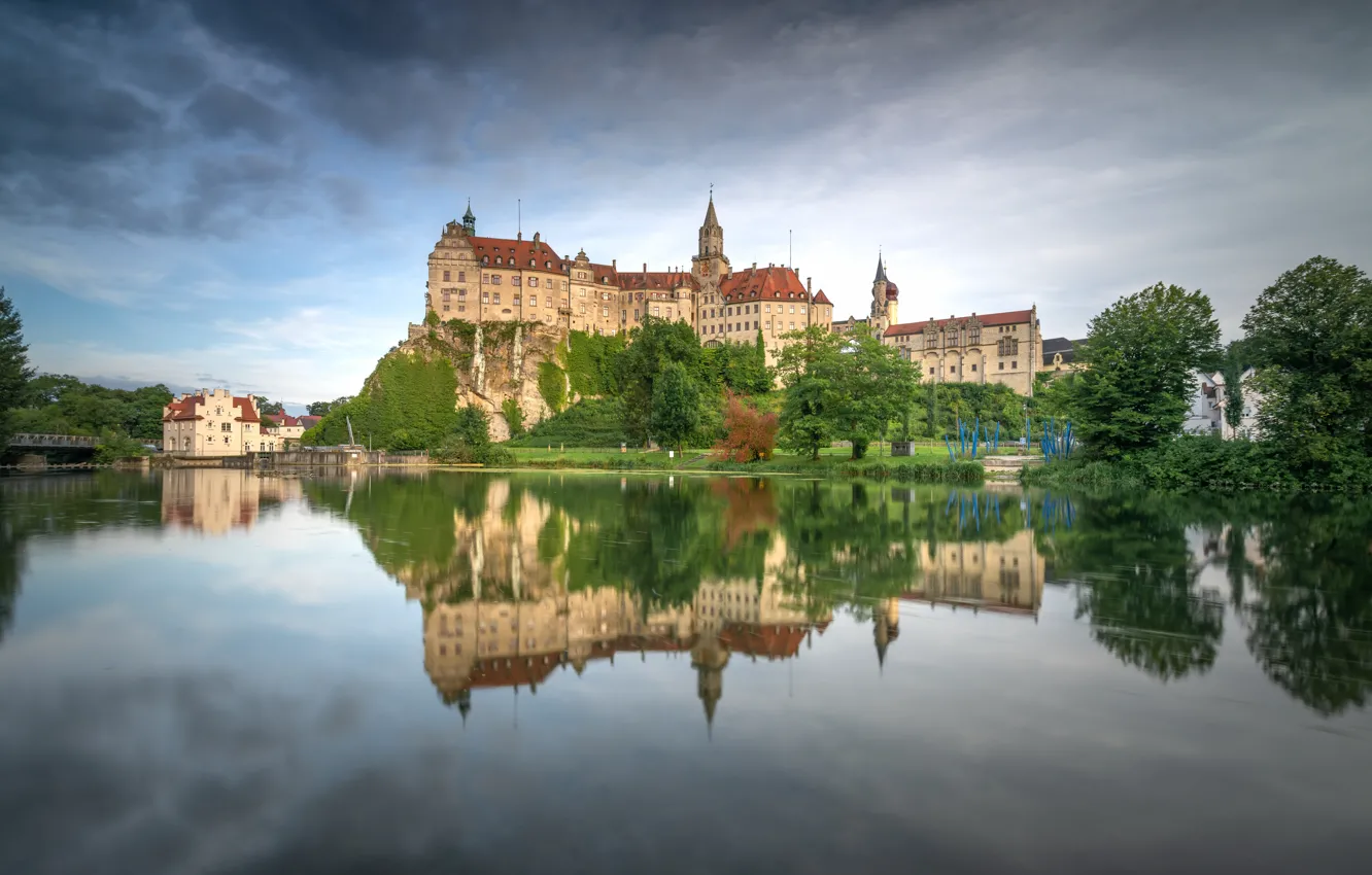 Photo wallpaper river, castle, Germany, Baden-Württemberg, The Castle Of Sigmaringen
