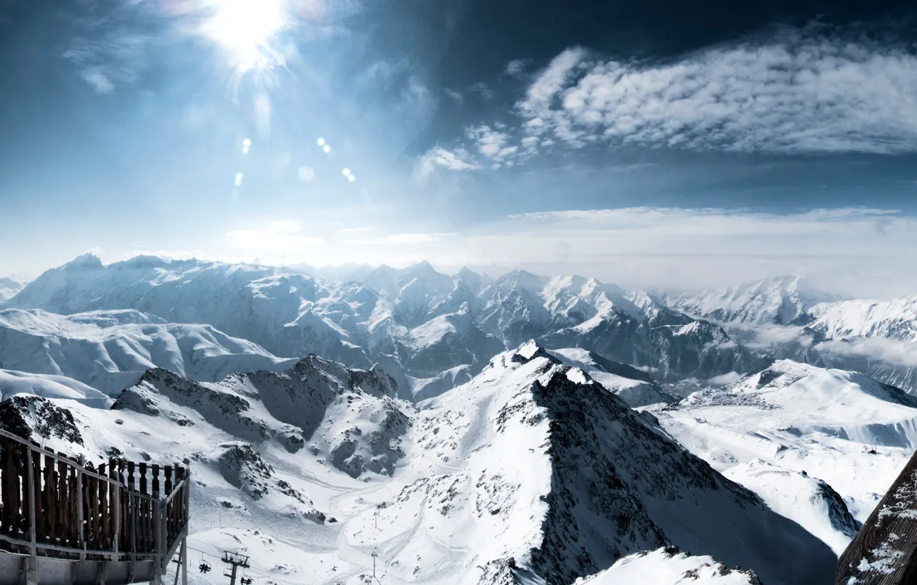 Photo wallpaper the sun, snow, mountains, nature, Alps