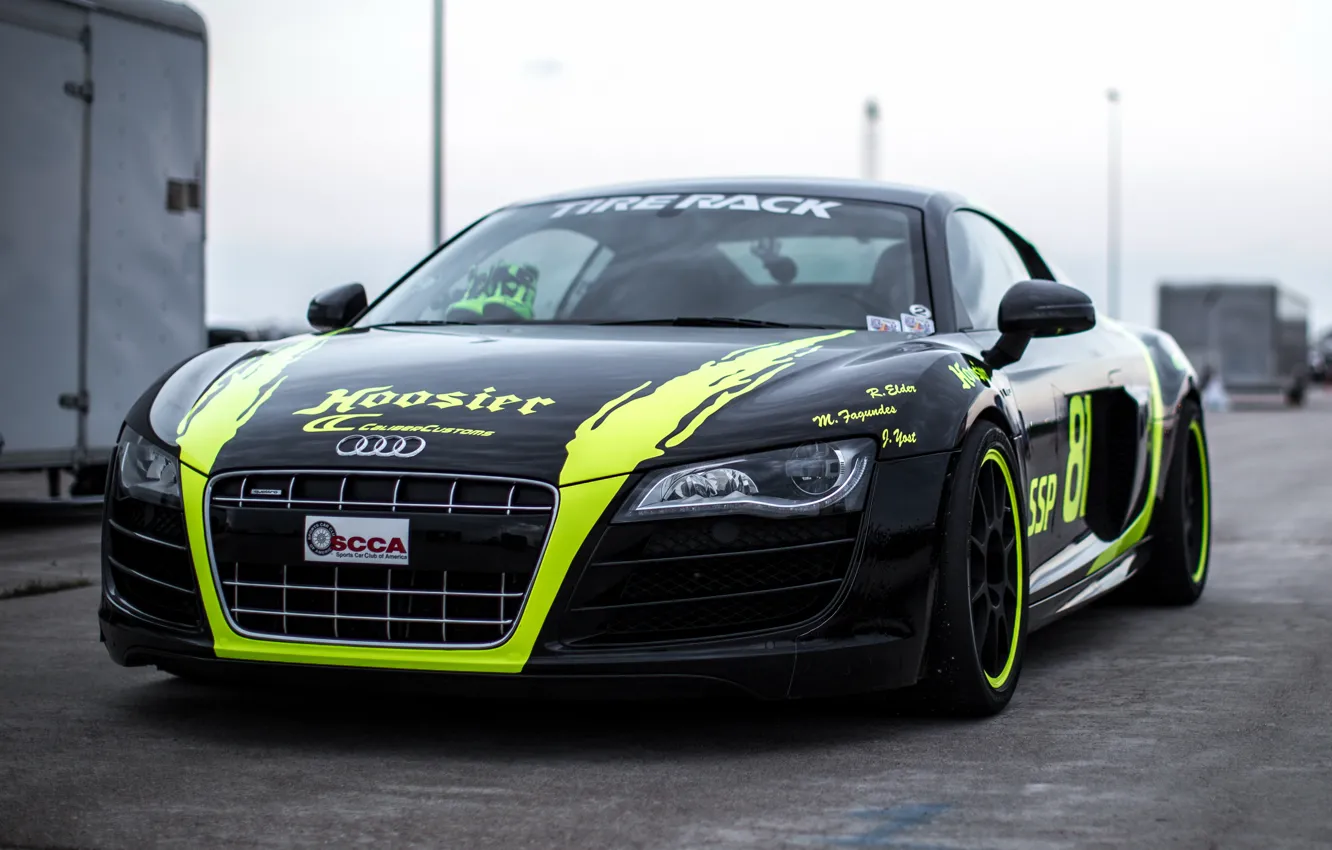 Wallpaper audi, black, tire, rack, hoosier, R8 images for desktop ...