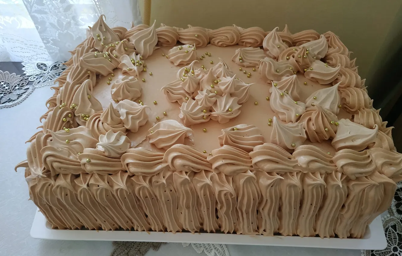 Photo wallpaper cake, biscuits, Whipped Cream