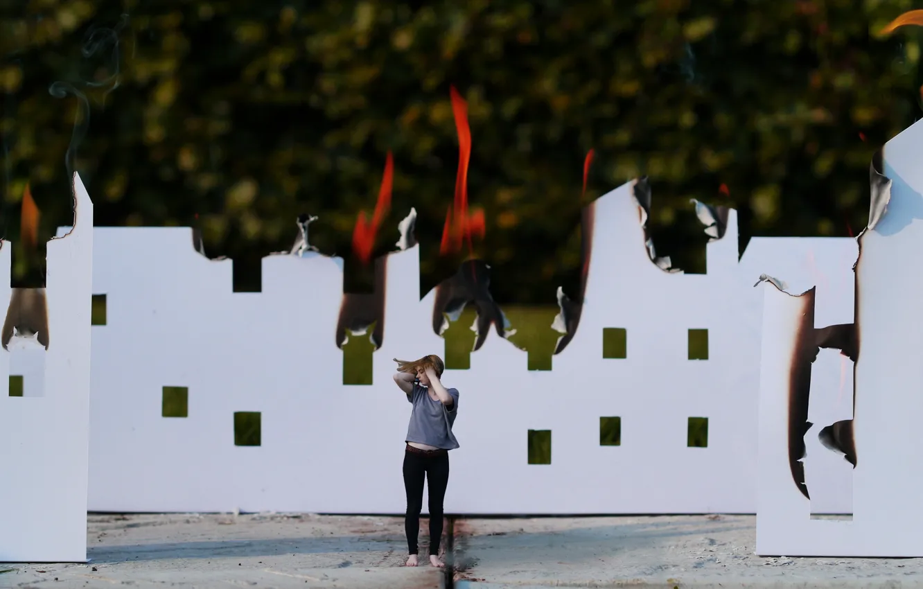 Photo wallpaper girl, lights, home