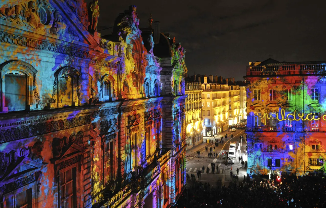 Photo wallpaper night, paint, France, home, area, Lyon, Rhône-Alpes, The festival of lights