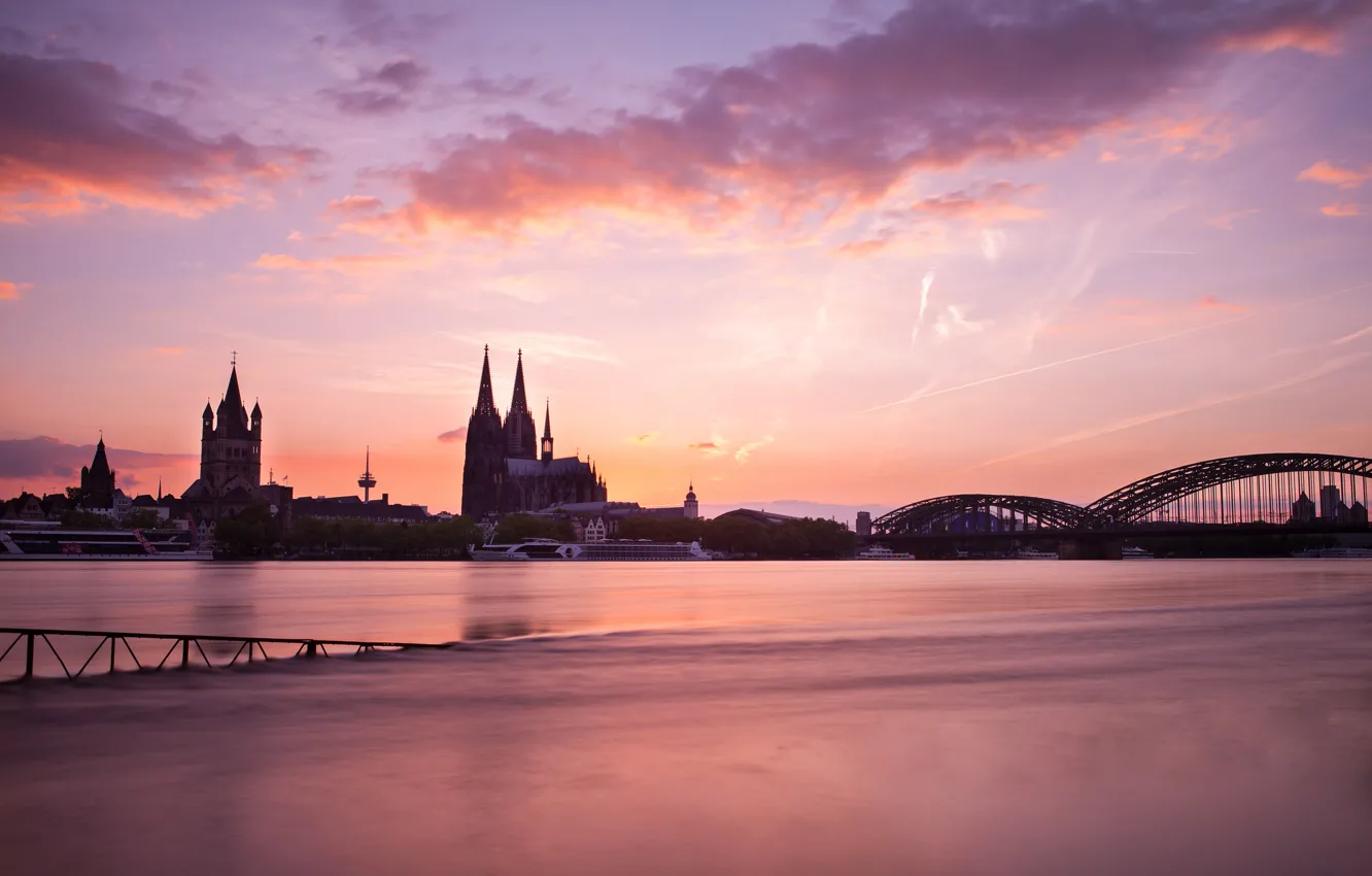 Photo wallpaper bridge, river, morning, Germany, temple, architecture, Cologne
