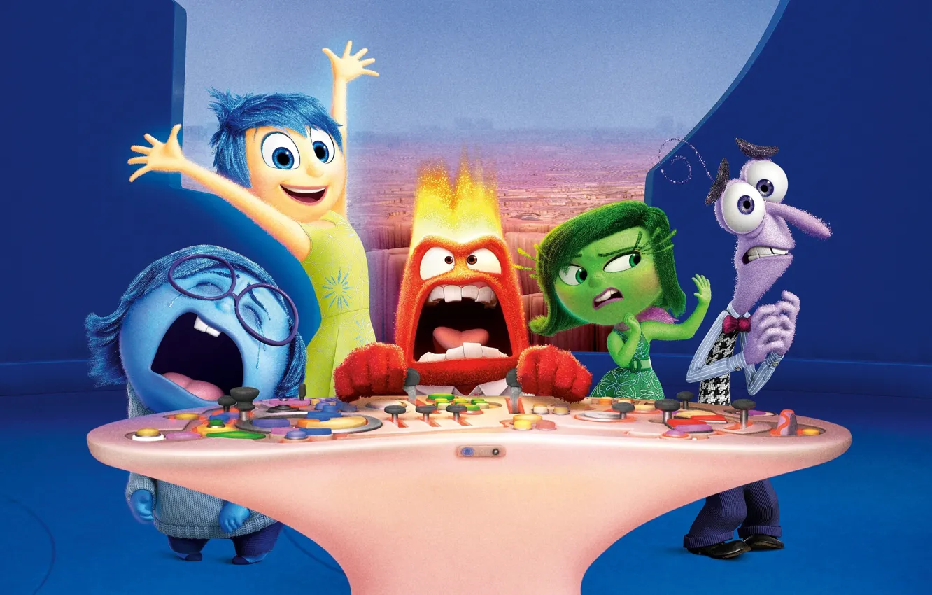 Photo wallpaper green, red, windows, monster, dress, girls, blue, cartoon