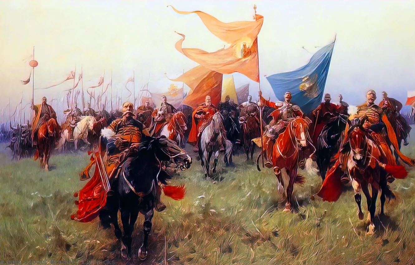 Photo wallpaper horse, picture, male, banner, Cossack, Polish realist painter, Jozef Brandt, Józef Brandt