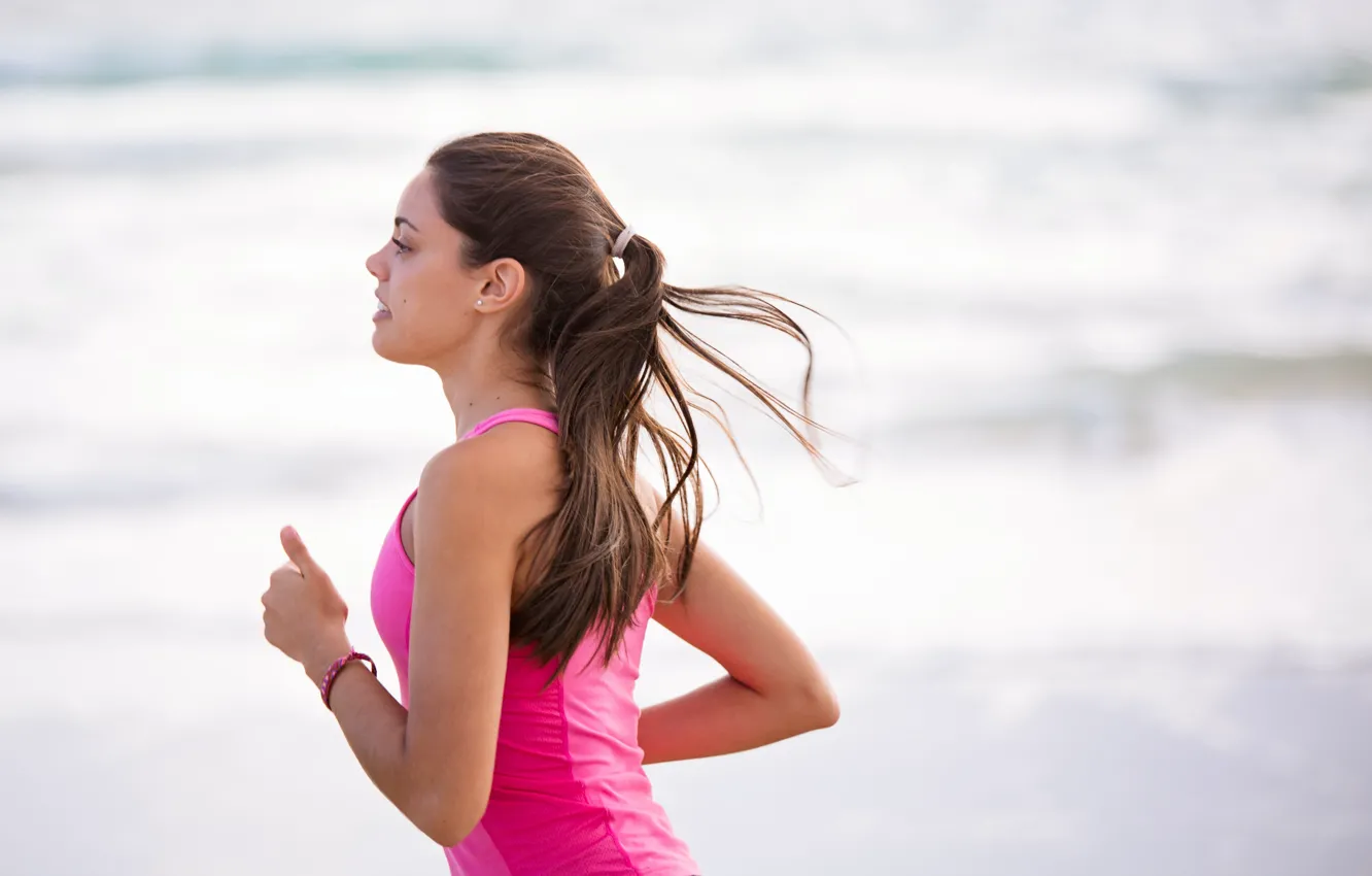 Photo wallpaper jogging, movement, pink t-shirt, pink tank top, cute brown-haired, cute brown-haired, movement, Natan Cowley