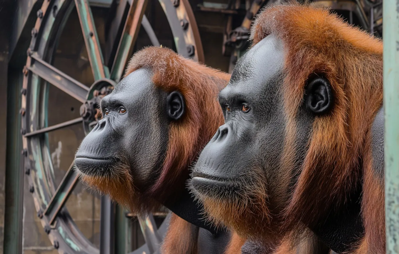 Photo wallpaper monkey, a couple, muzzle, orangutans, neural network