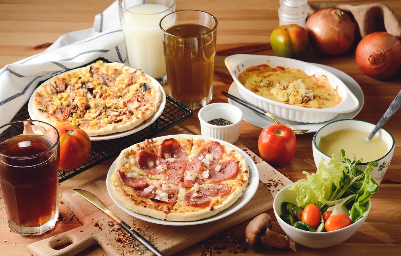 Photo wallpaper vegetables, pizza, filling, cuts