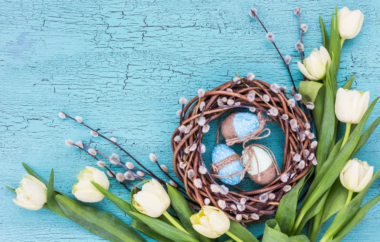 Photo wallpaper holiday, Easter, socket, tulips, Verba