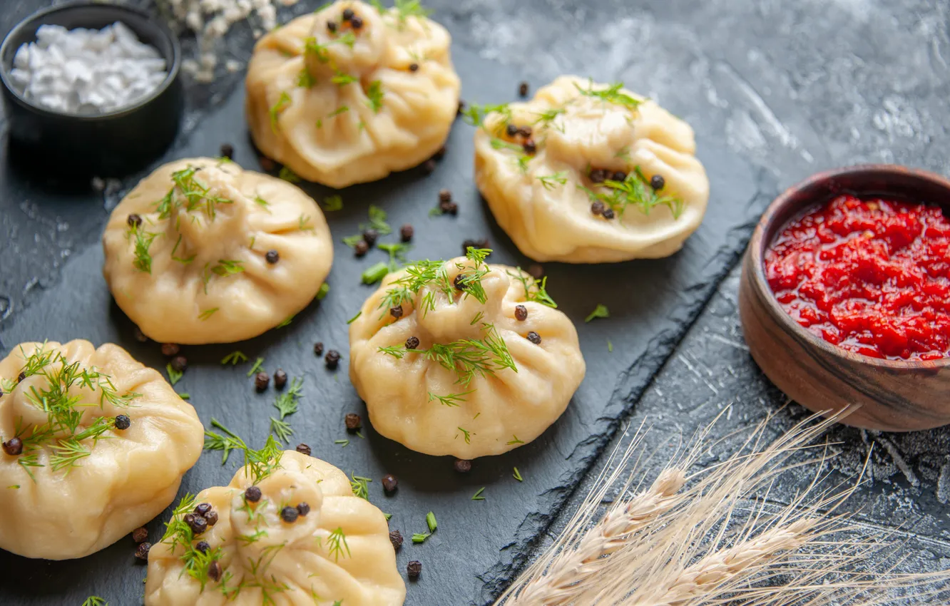 Photo wallpaper little, tomato, garlic, sauce, dumplings, raw