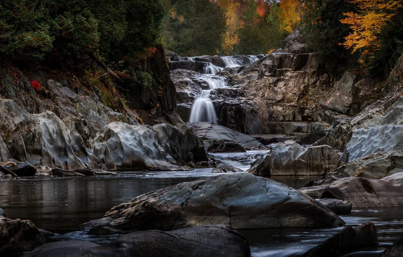 Photo wallpaper rocks, waterfall, river