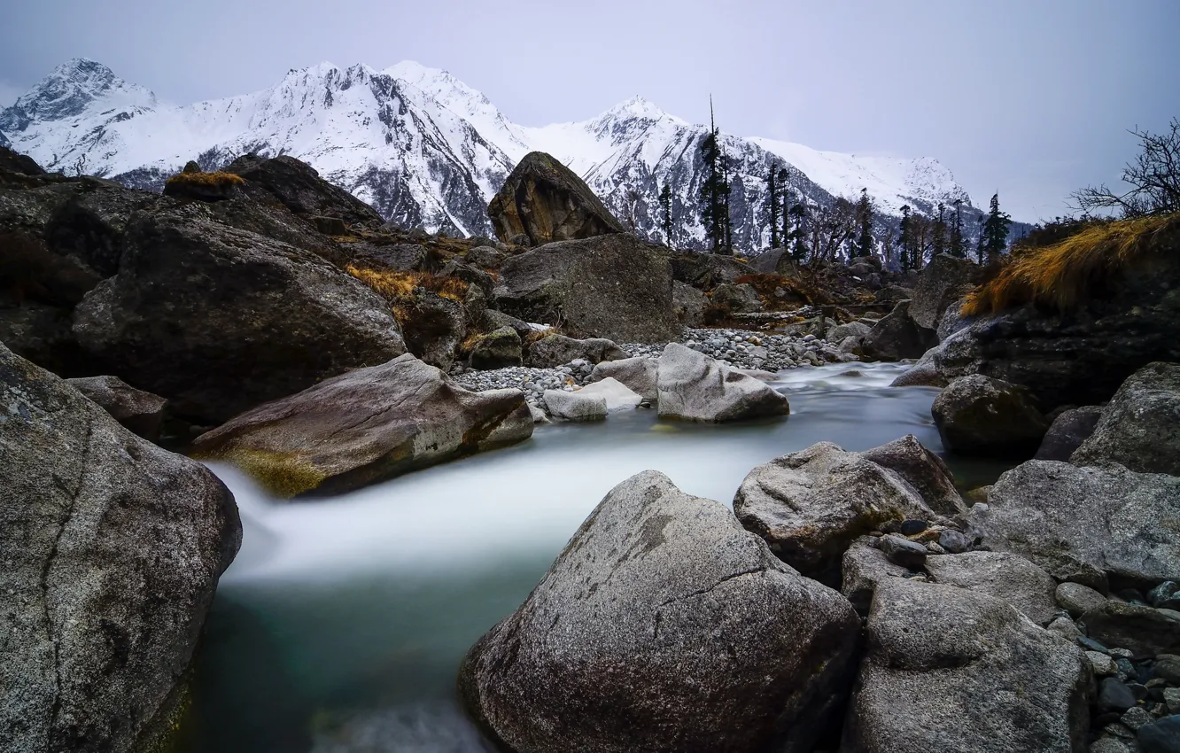 Photo wallpaper mountains, nature, river