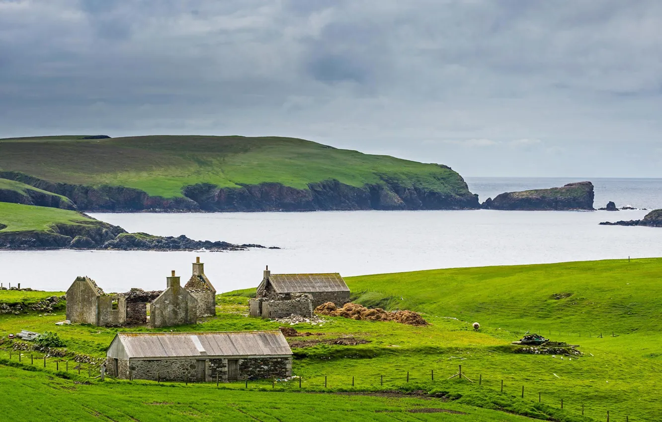 Photo wallpaper sea, Scotland, Shetland Islands, old farm