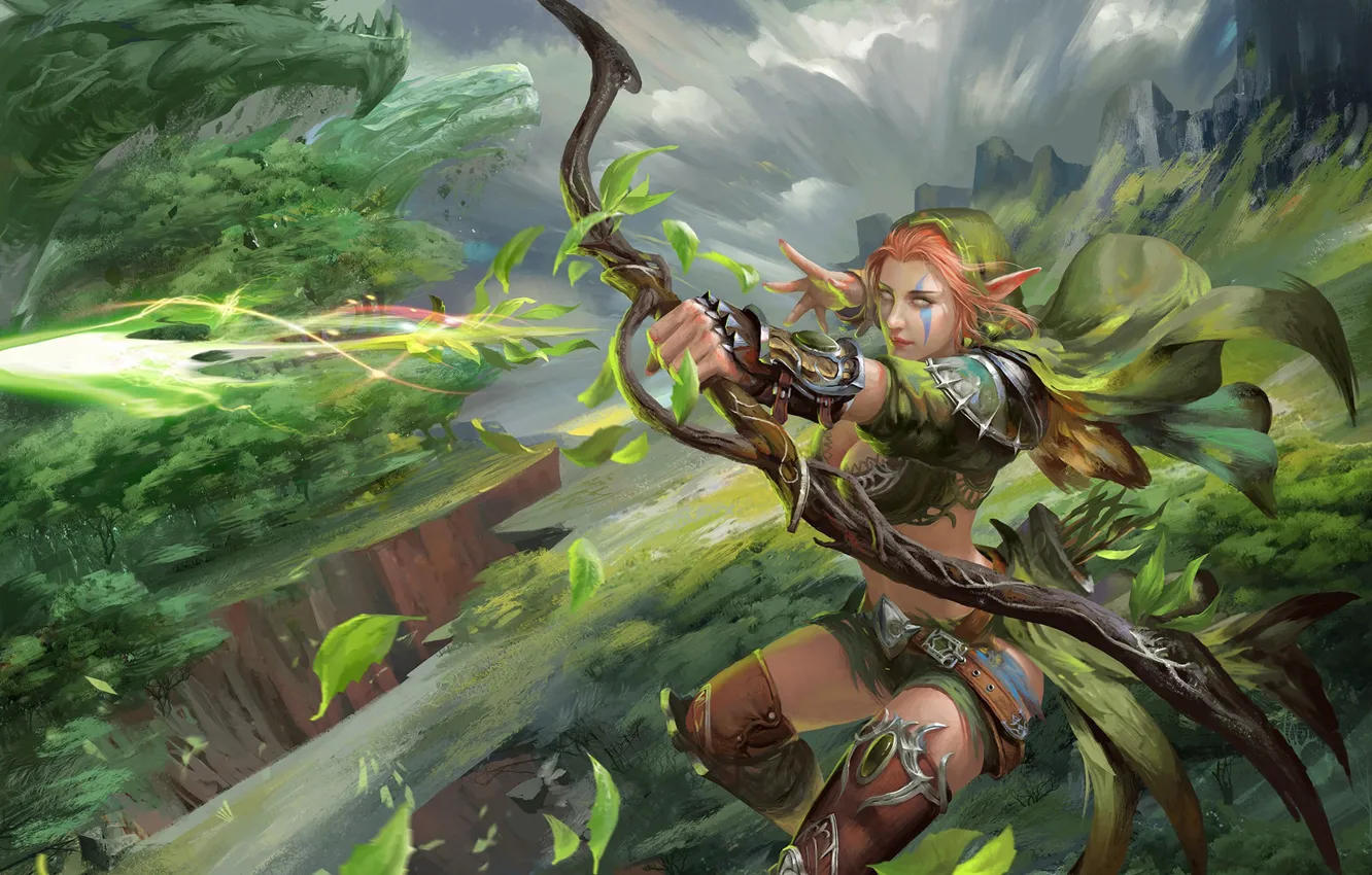 Photo wallpaper bow, Archer, fantasy, art, elf, shooter, april dede