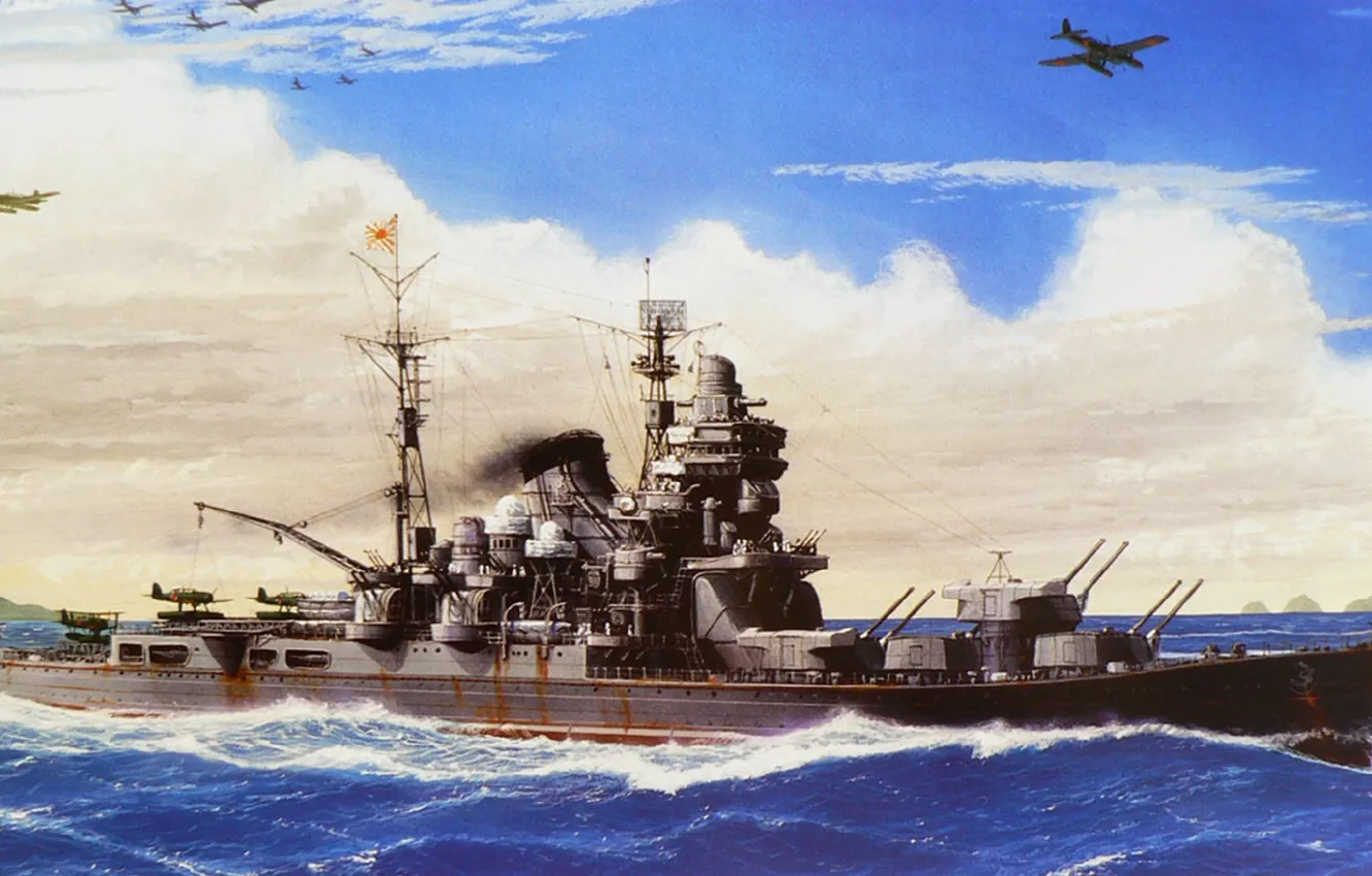 Photo wallpaper ship, art, Navy, military, cruiser, Japanese, WW2, Cruiser