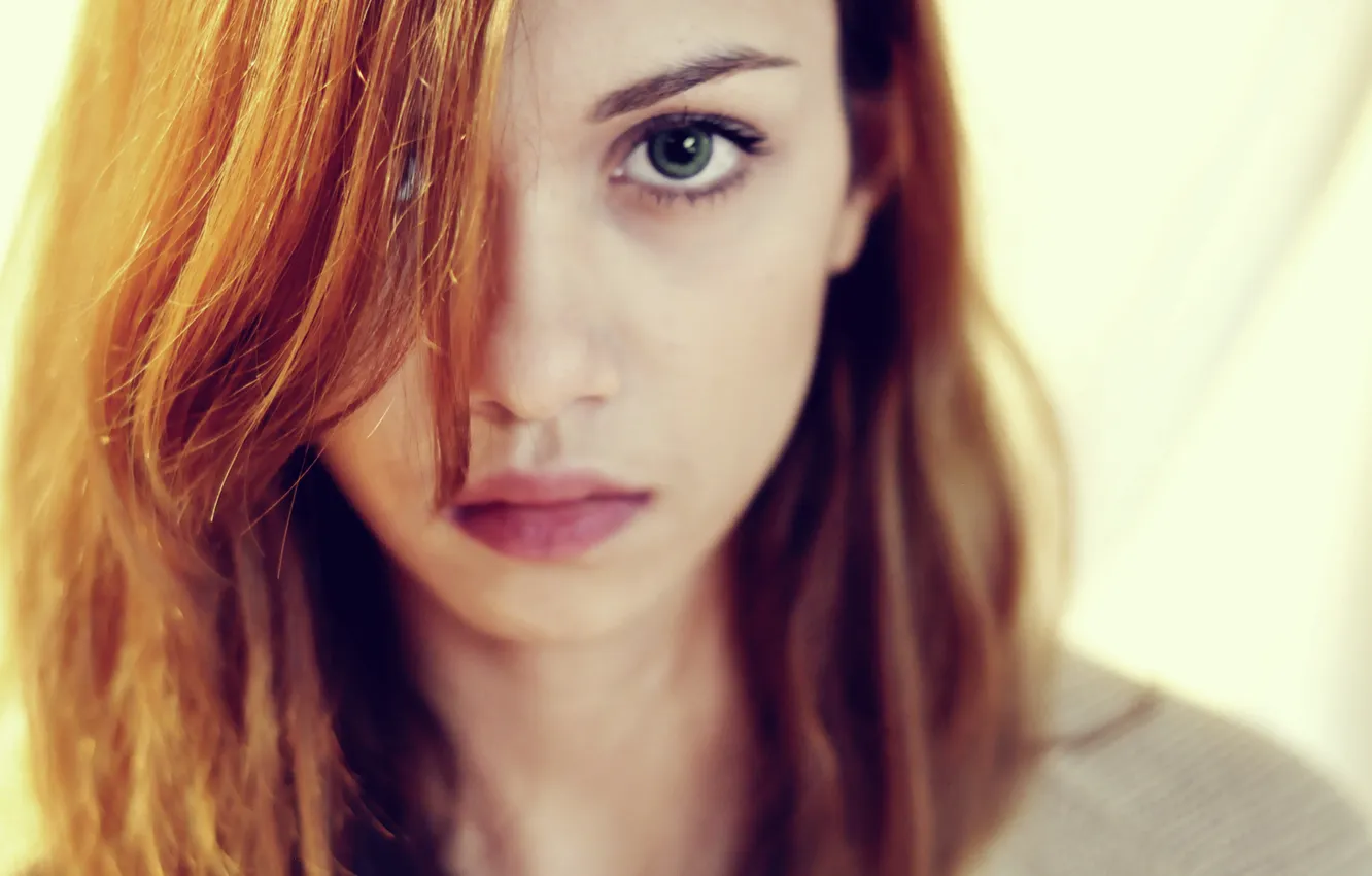 Photo wallpaper eyes, look, girl, macro, hair, lips, red