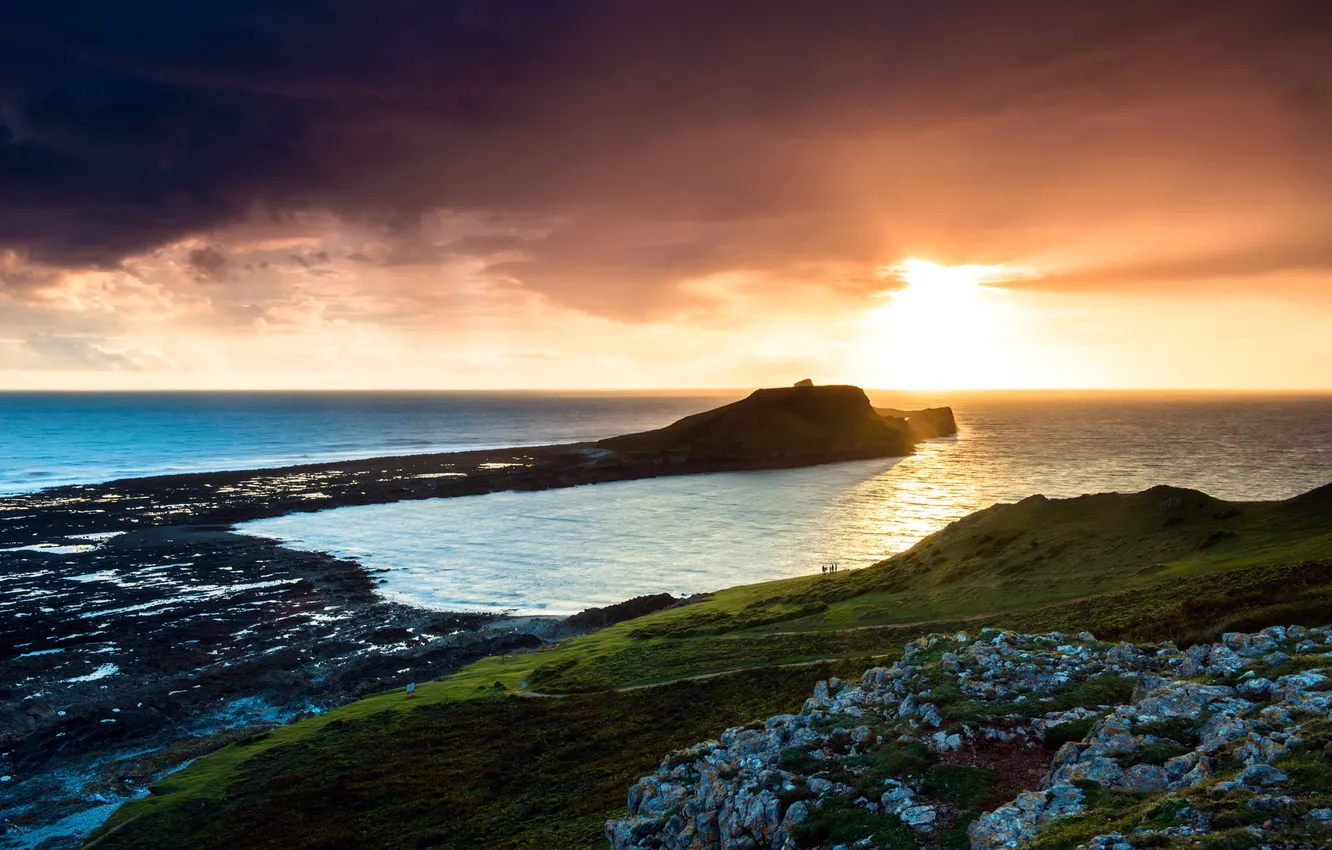 Photo wallpaper sea, landscape, sunset