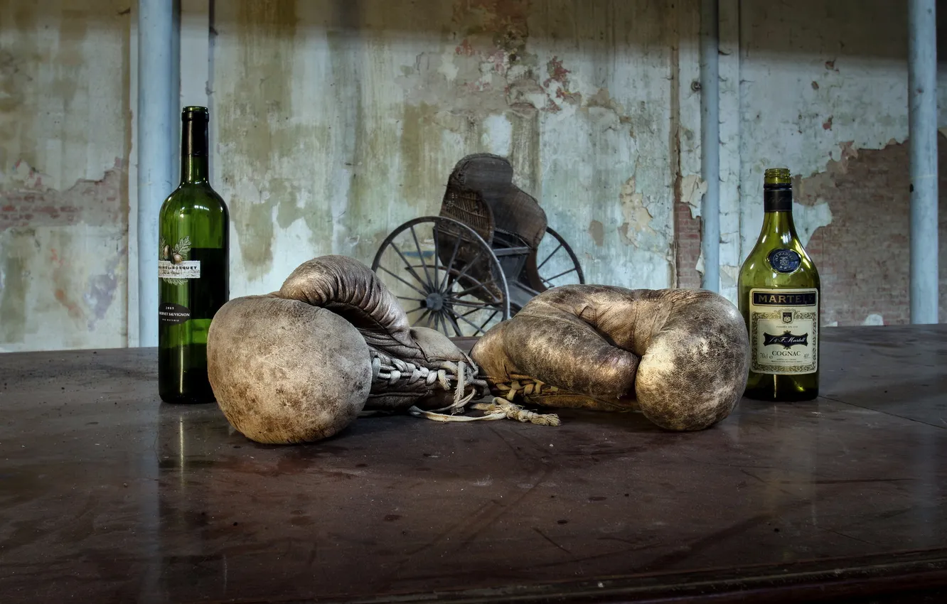 Photo wallpaper sport, Boxing, gloves, bottle