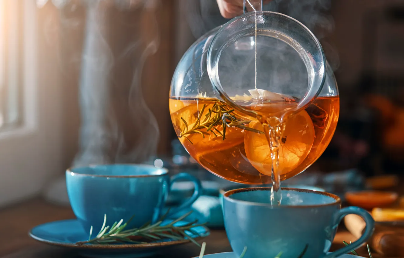 Photo wallpaper lemon, tea, kettle, Cup