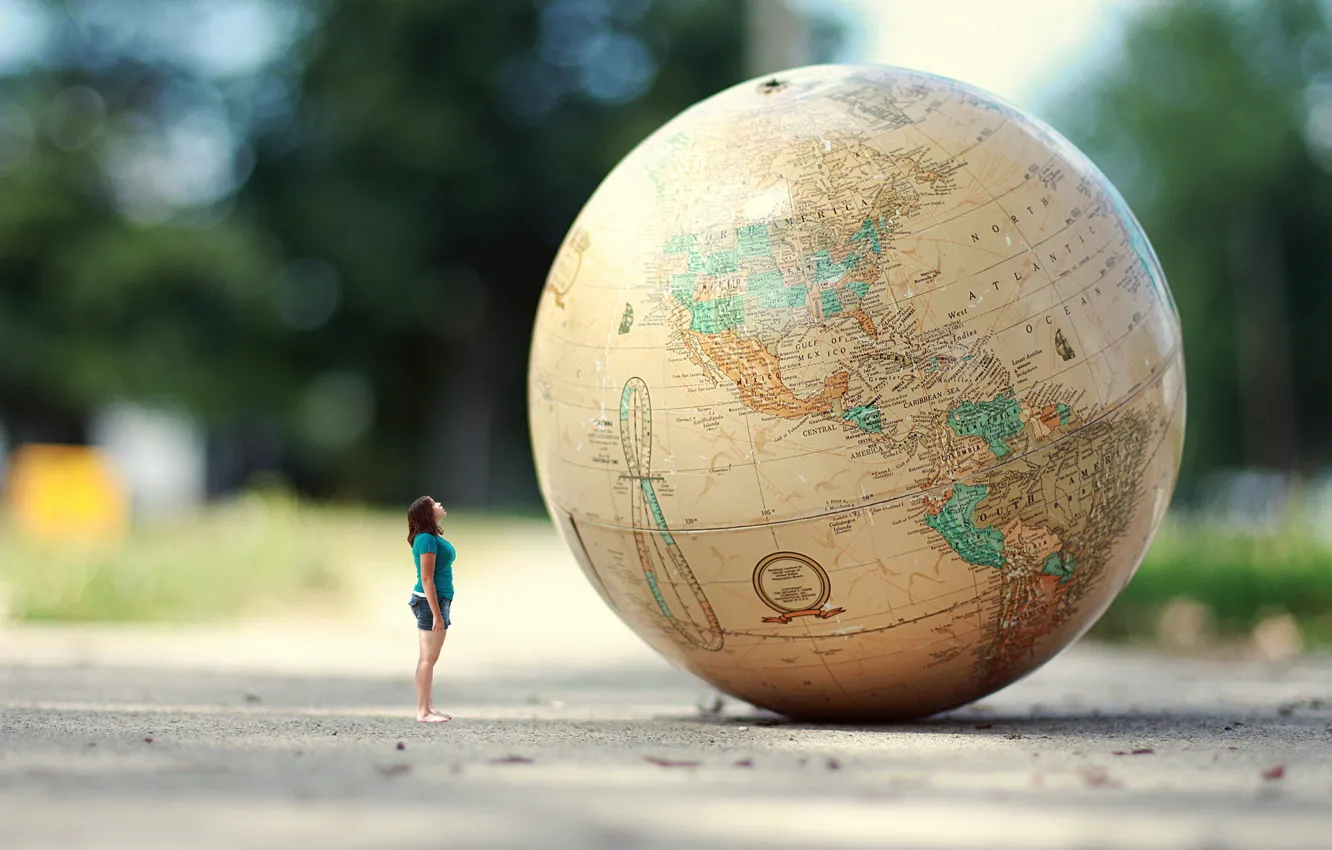 Photo wallpaper road, girl, the situation, globe