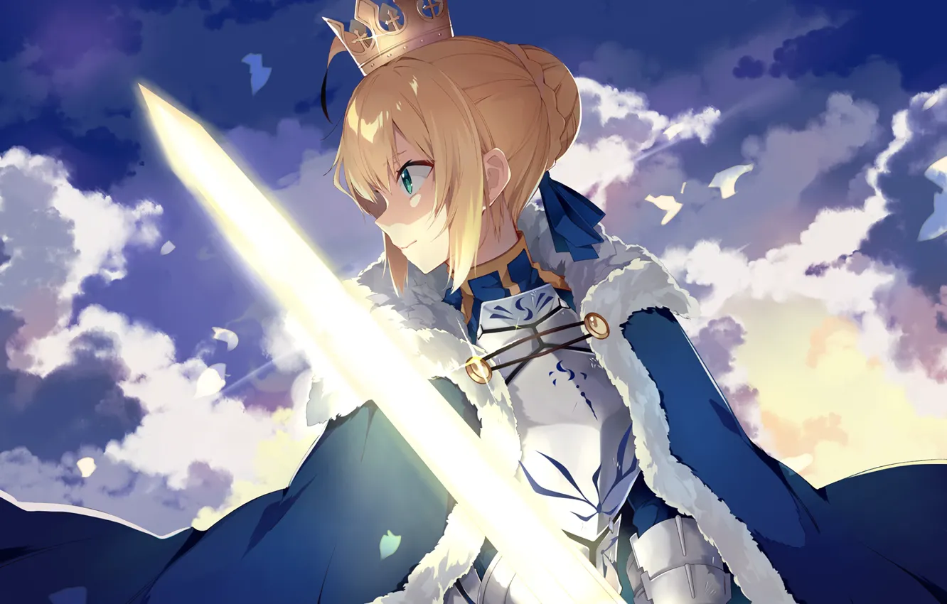 Photo wallpaper the sky, girl, clouds, sword, the saber, Artoria Pendragon, Fate stay night, Excalibur