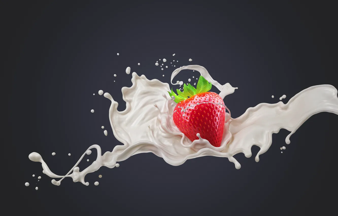 Photo wallpaper background, splash, milk, strawberry