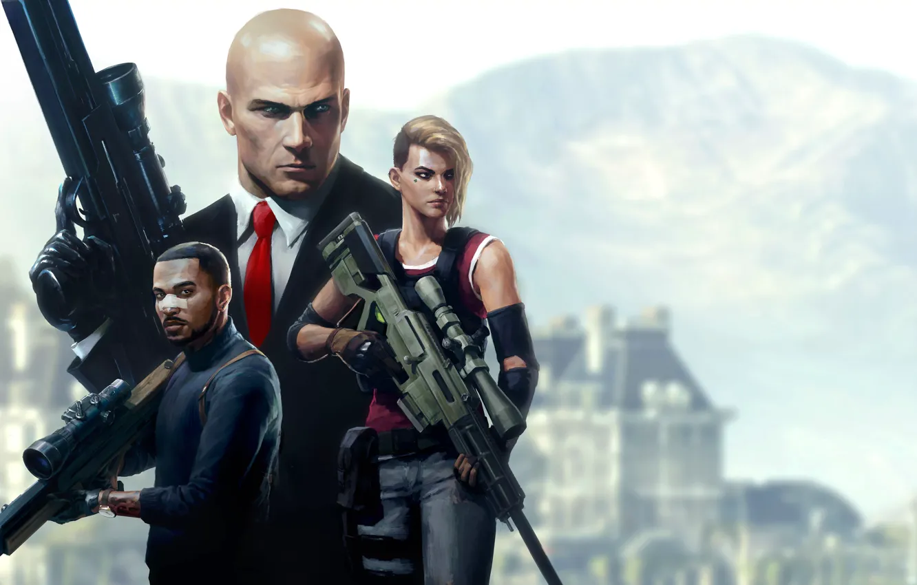 Photo wallpaper weapons, art, Hitman, rifle, Agent 47