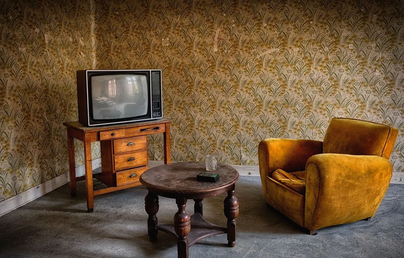 Photo wallpaper room, chair, TV, window