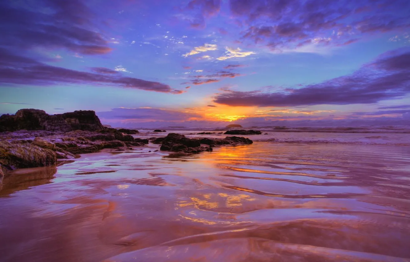Photo wallpaper the sky, clouds, stones, shore