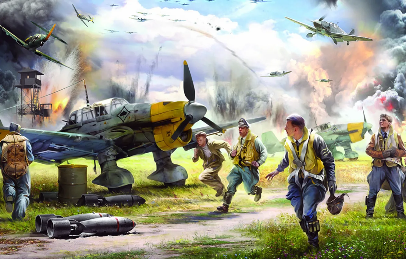 Photo wallpaper Germany, fighter, bomber, me-109, Bf-109, Ju-87, Ivan Hurenko, German airfield