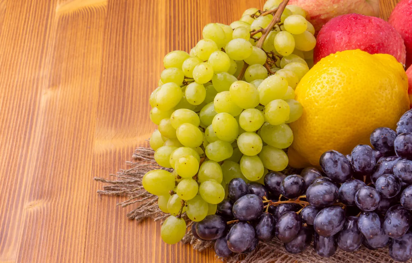 Photo wallpaper drops, blue, red, green, table, lemon, apples, Board