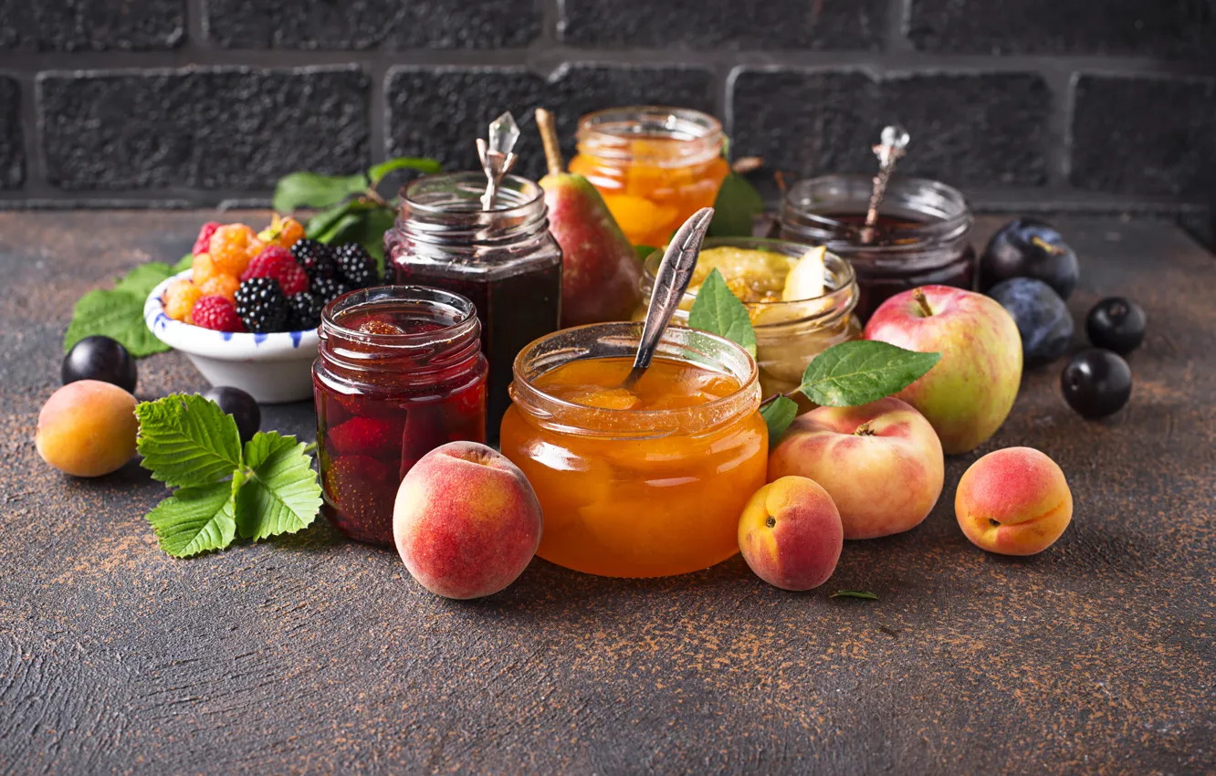 Photo wallpaper berries, Bank, fruit, jam, jam, cuts, Yuliya Furman