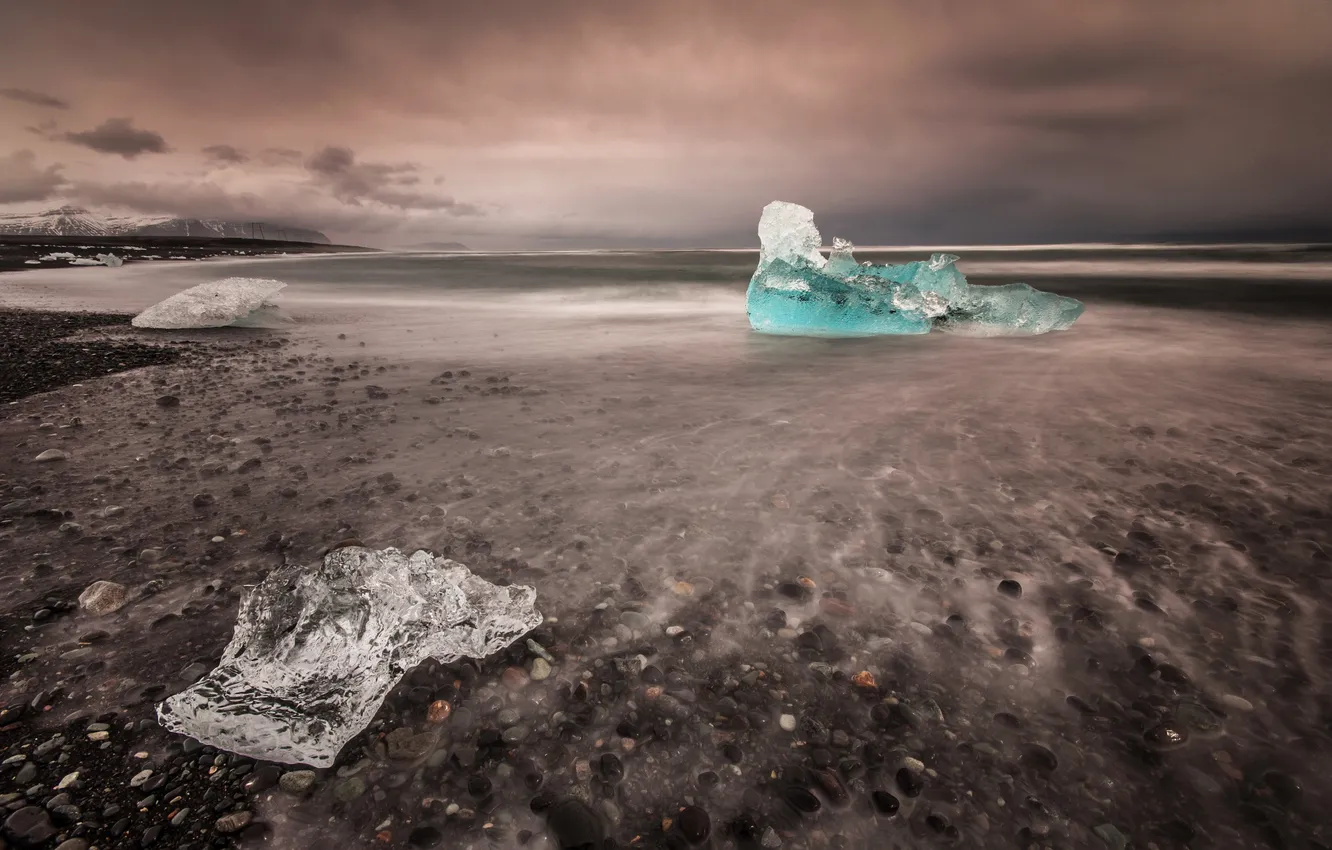 Photo wallpaper ice, sea, night