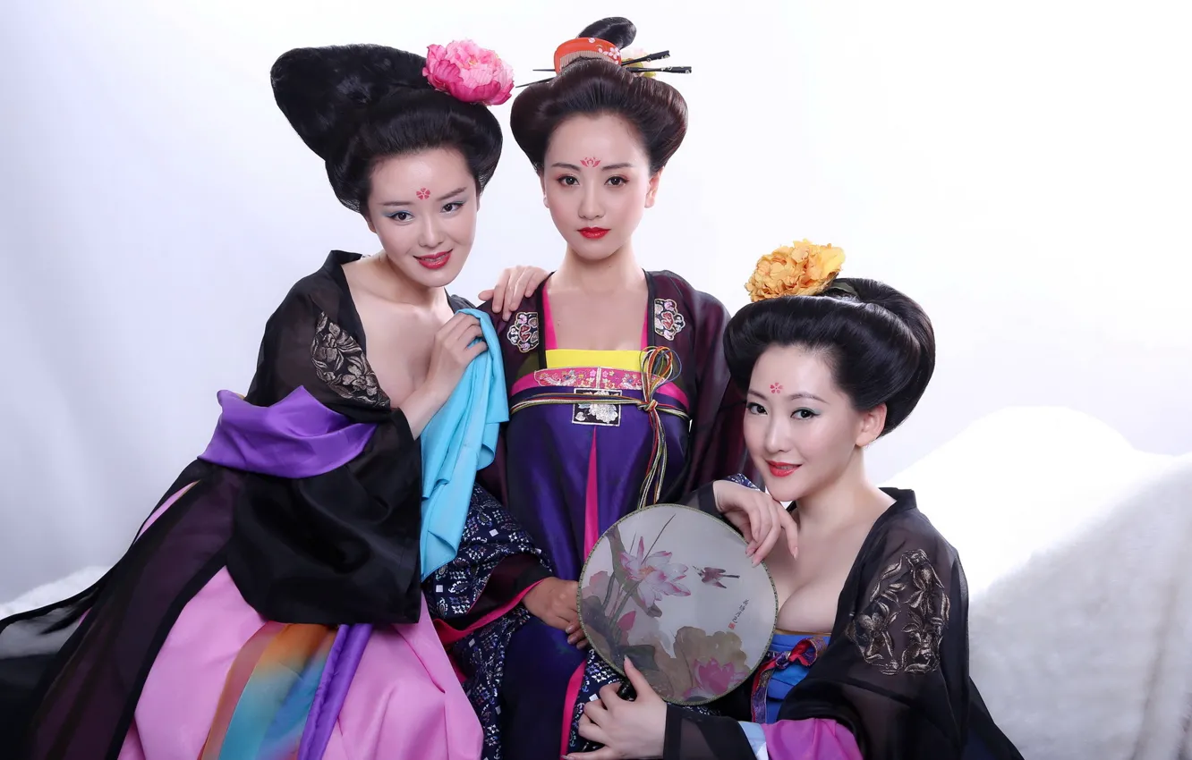 Photo wallpaper girl, fan, Asian