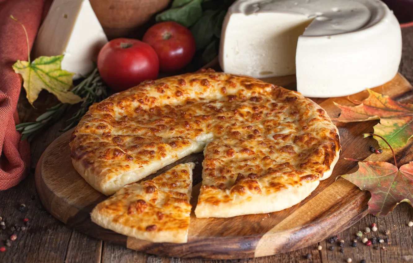 Photo wallpaper cheese, tomatoes, khachapuri