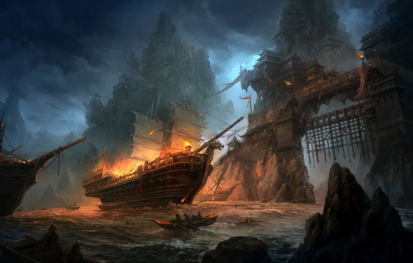 Photo wallpaper ship, Slaughter, the battle, the gates, fortress defense