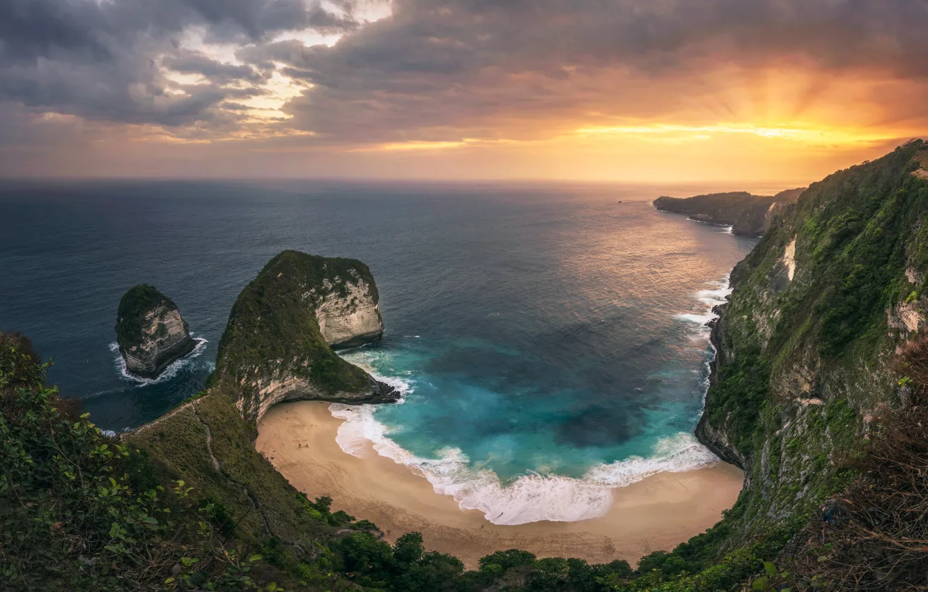 Photo wallpaper sea, sunset, rocks