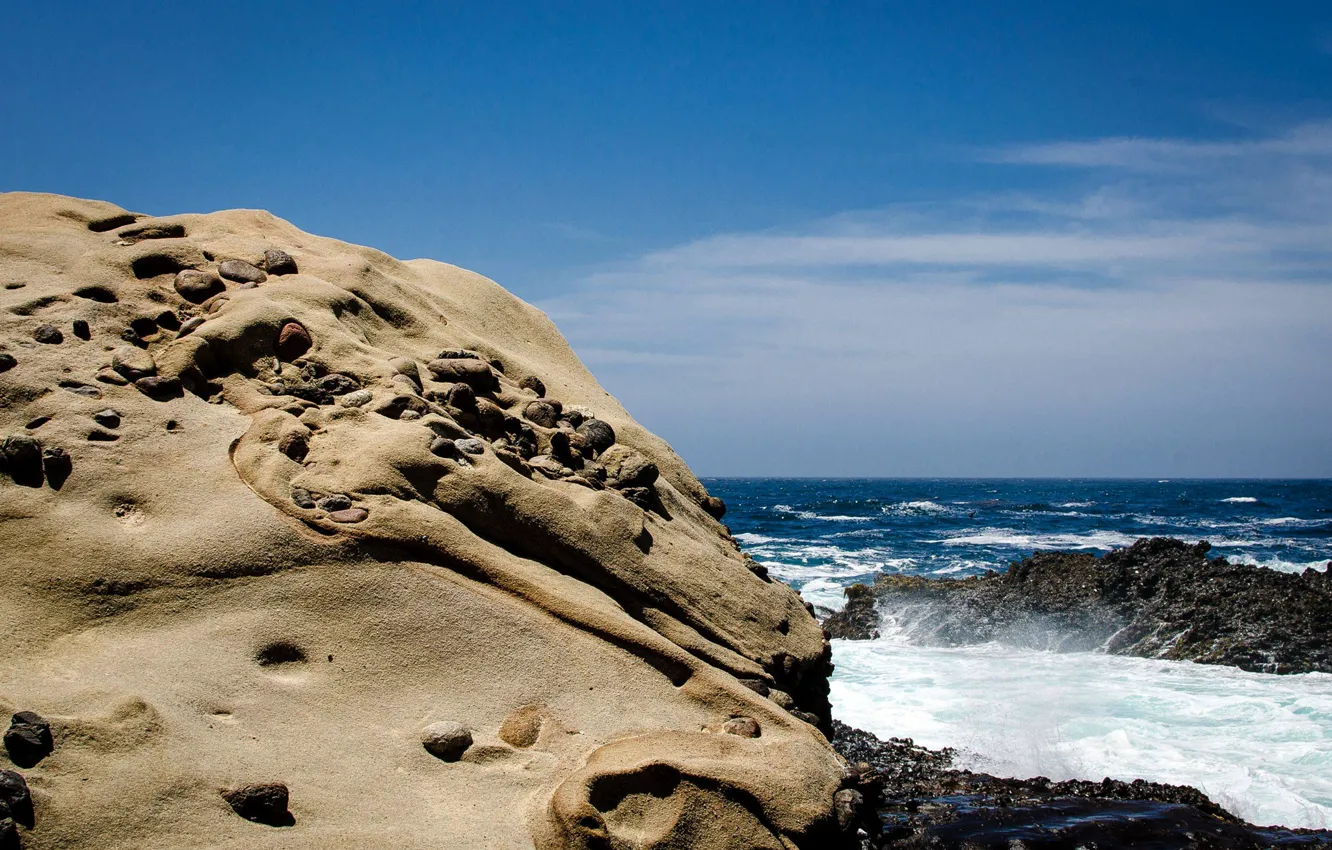 Photo wallpaper sea, the sky, rocks, clouds