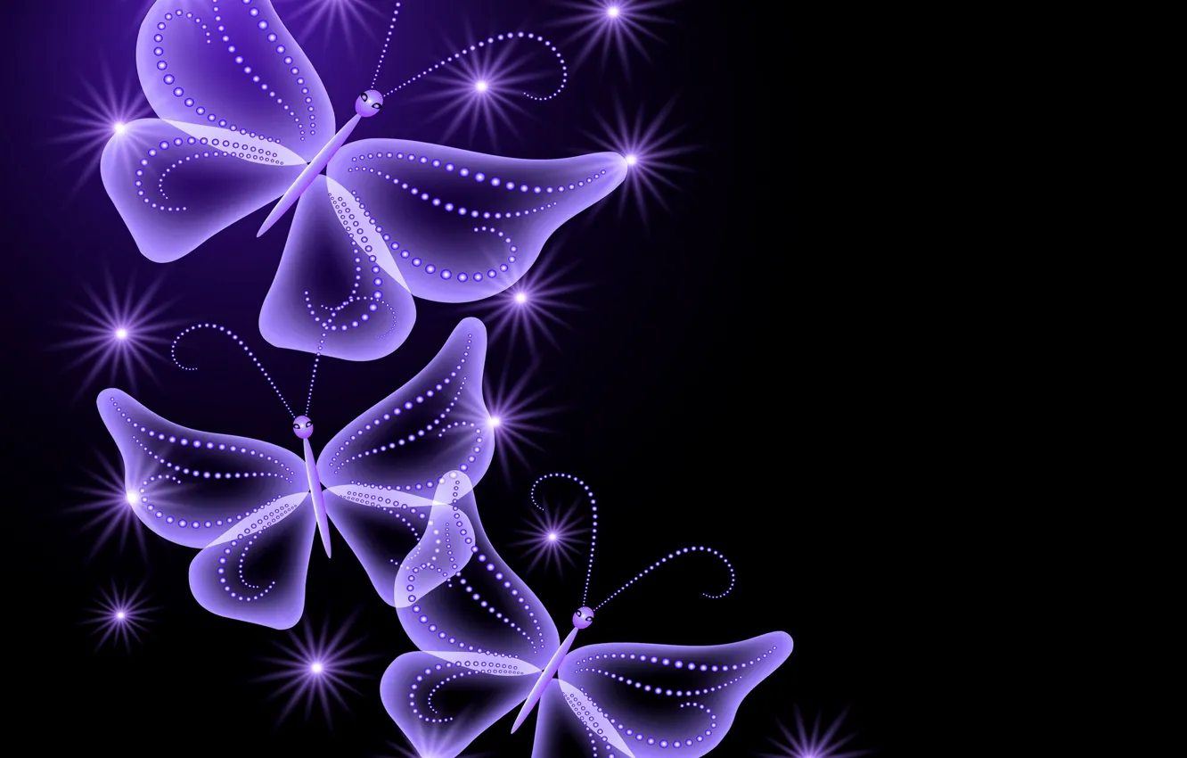 Photo wallpaper butterfly, abstract, glow, Neon, purple, sparkle, butterflies, neon